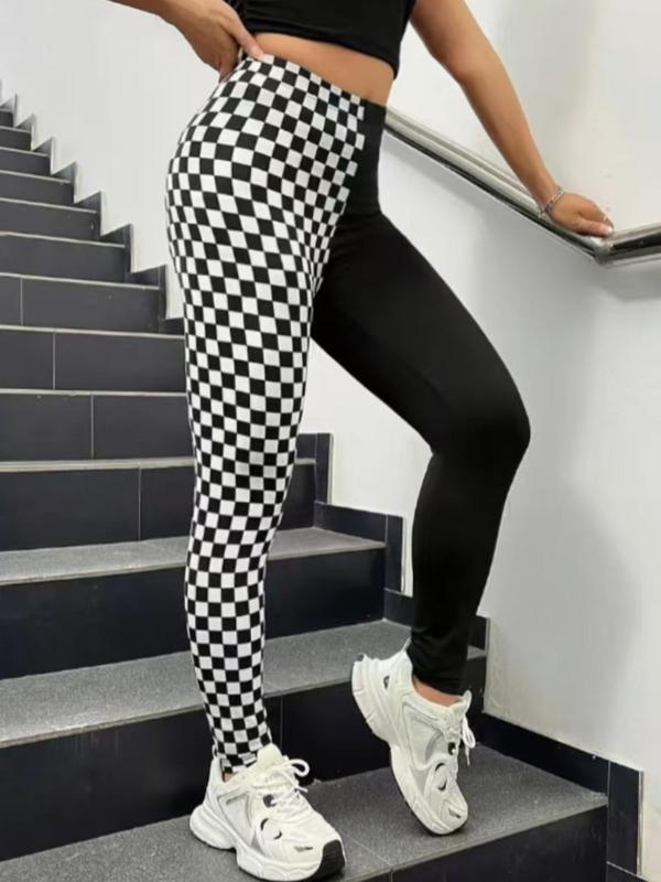  Plaid Print High Waist Leggings, Casual Comfy Skinny Pants for Women, Women's Bottoms for Fall & Winter