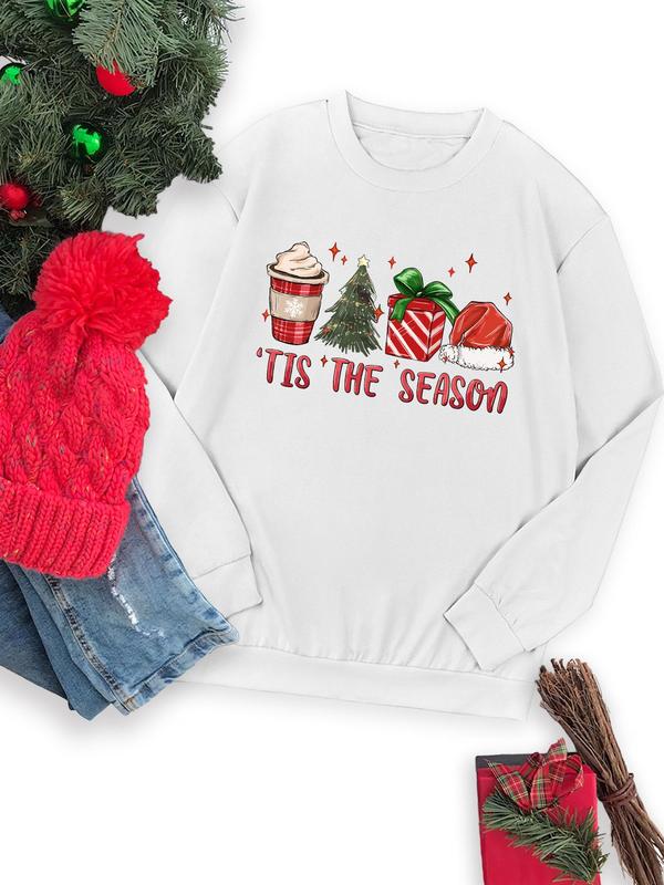 Women's Christmas Themed Cartoon Print Crew Neck Sweatshirt, Casual Long Sleeve Pullover for Daily Wear, Ladies Fall & Winter Clothes