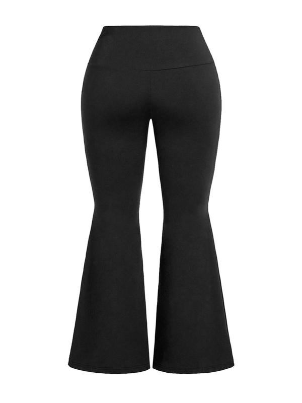  Solid High Waist Flare Leg Pants, Casual Comfy Bell Bottom Trousers for Daily Wear, Women's Bottoms for Fall & Winter