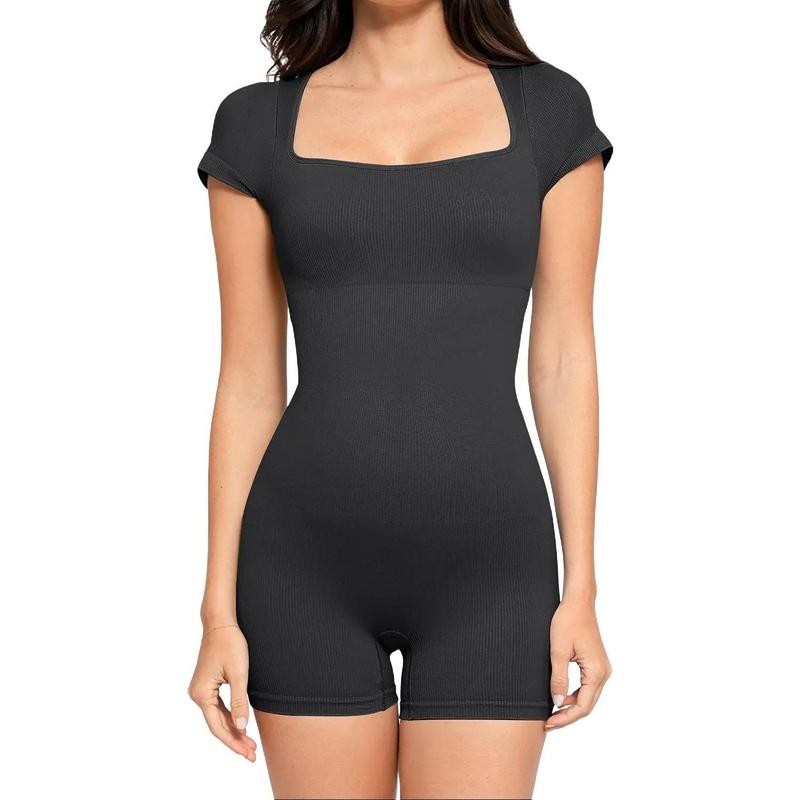 FeelinGirl The Shapewear Romper Seamless Ribbed Sport Fabric Casual Simple Womenswear