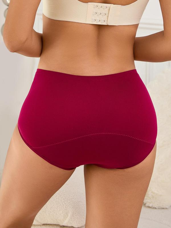 Women's Solid Color High Waist Knicker, Lady Period Underwear, Soft Comfort Breathable Panty for Daily Wear, Summer Wear, Basic Underwear for All Seasons, Panties for Women