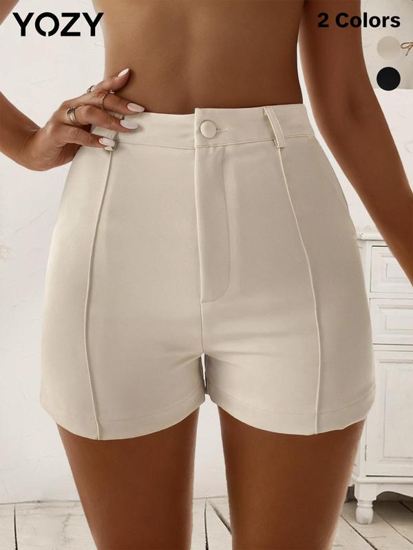 YOZY [3 colors] High Waist Zipper Button Front Shorts, Casual Straight Leg Shorts, 2024 Women's Summer Outfits for Daily Wear