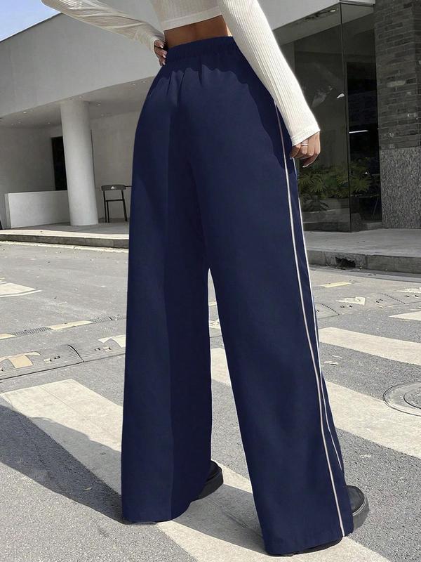 Women's Side Stripe Drawstring Pocket Sweatpants, Summer Outfits, Pants for Women, Work Pants Women, Casual Elastic Waist Wide Leg Trousers, Lady Bottoms