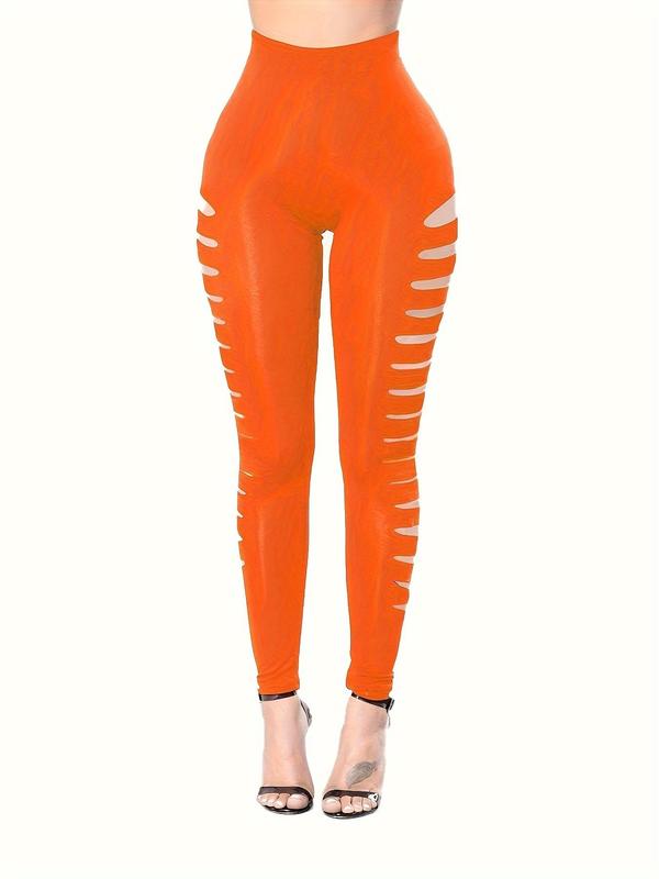 Women's Sexy Cut Out High Waist Leggings, Casual Stretchy Skinny Pants for Club Party, Women's Bottoms for Spring & Fall