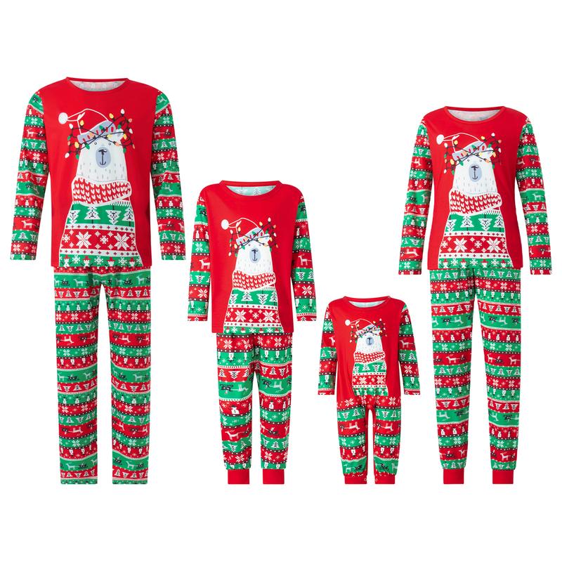 Matching Christmas Pajamas For Family, Long Sleeve Christmas Bear Print Tops Trousers Suit   Romper