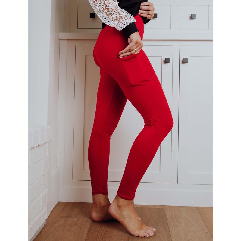 SA Exclusive Red Pocket Solid Leggings