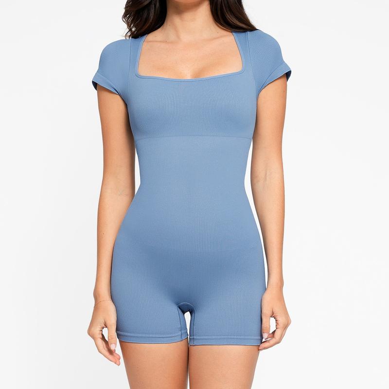 FeelinGirl The Shapewear Romper Seamless Ribbed Sport Fabric Casual Simple Womenswear