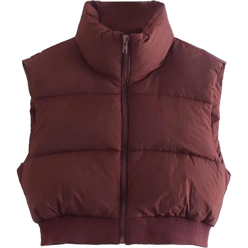 Women's Full Zip Up Warm Crop Vest Sleeveless Puffer Vest Lightweight Padded Gilet.skin-friendly soft slim fit warm