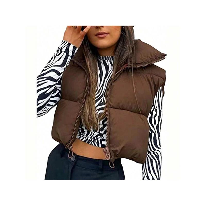 Women Winter Cropped Puffer Vest Lightweight Sleeveless Warm Stand Neck Zipper Outerwear Casual Jacket- Inerc. shop