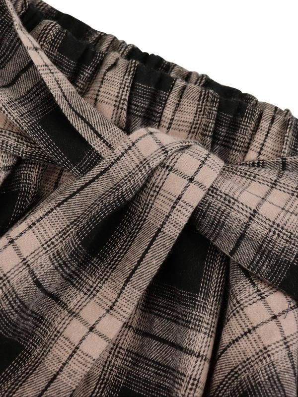 Women's Plaid Print Knot Front Asymmetrical Skirt, Casual Fashion Skirt for Daily Outdoor Wear, Women Clothes for Fall & Winter