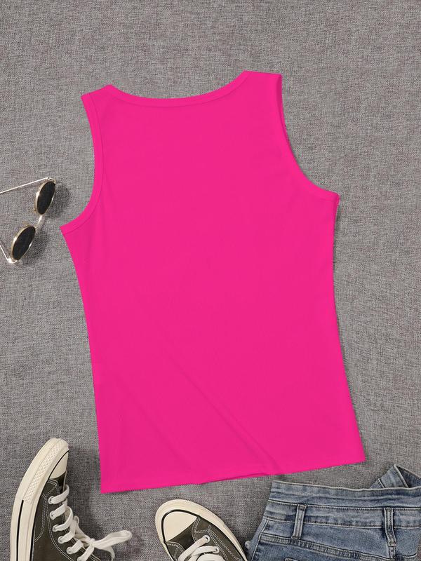 Women's Letter Print Round Neck Tank Top, Casual Sleeveless Crew Neck Top for Summer, Ladies Clothes for Daily Wear