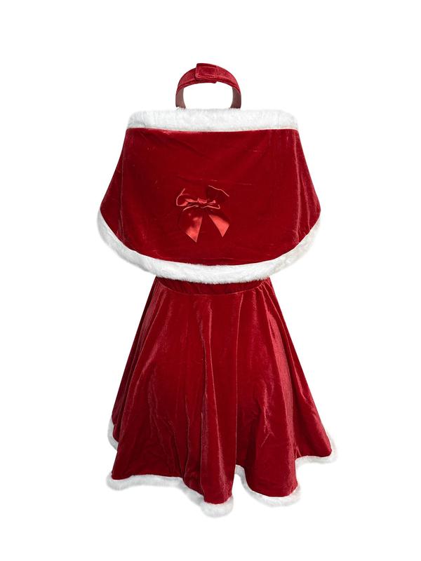 Women's Contrast Faux Fur  Sexy Santa Claus Costume Set, Halter Neck Dress &  Shawl & Sleeves & Hair Accessories Set, Women's Underwear Set for All Seasons