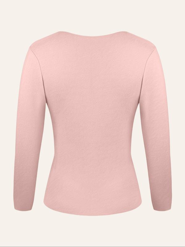  Women's Solid Round Neck Thermal Underwear Top, Casual Long Sleeve Crew Neck Top for Fall & Winter, Women's Clothing for Daily Wear