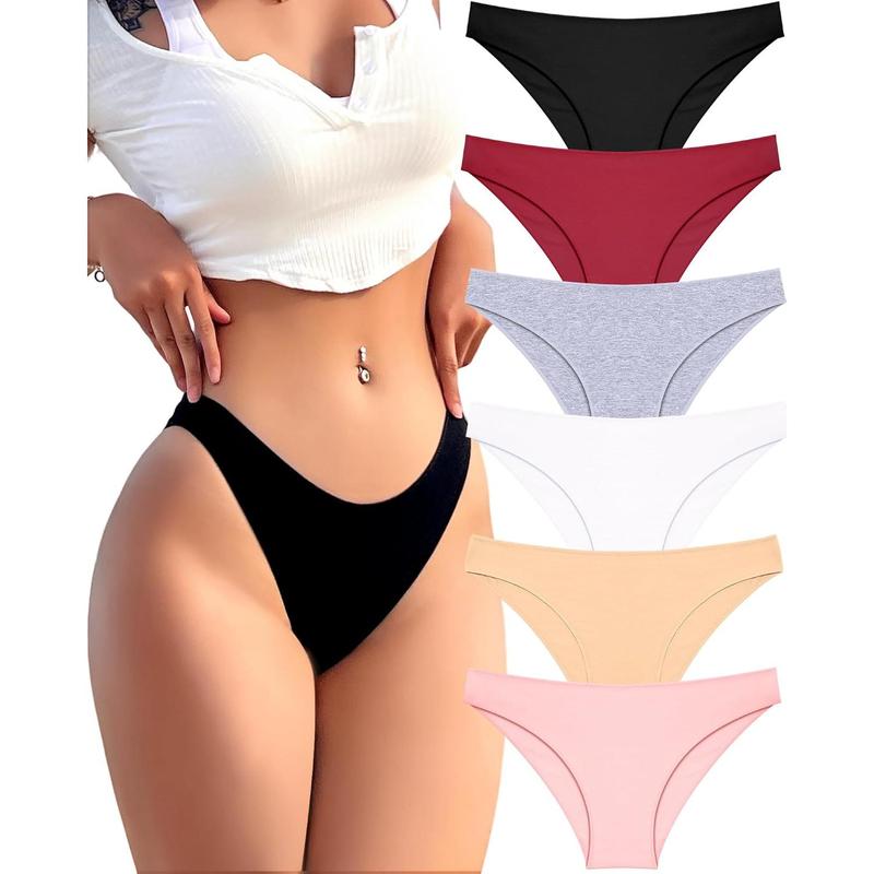 6 Pack Cotton Underwear for Women Cute Low Rise Bikini Panties High Cut Breathable Sexy Hipster Womens Cheeky S-XL