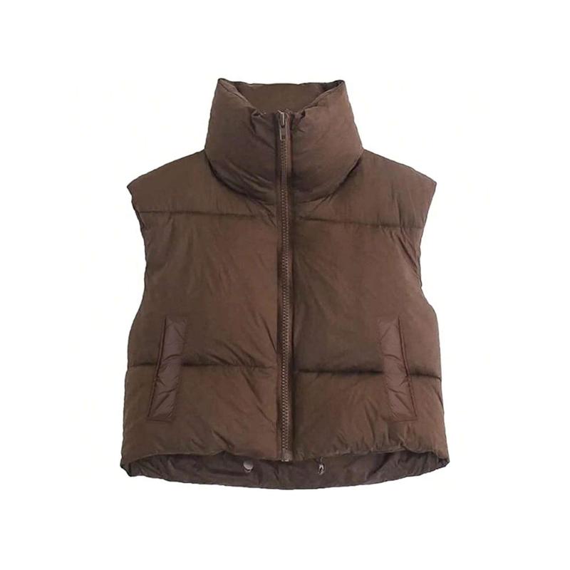 Women Winter Cropped Puffer Vest Lightweight Sleeveless Warm Stand Neck Zipper Outerwear Casual Jacket- Inerc. shop