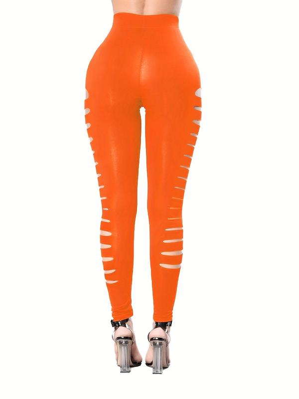 Women's Sexy Cut Out High Waist Leggings, Casual Stretchy Skinny Pants for Club Party, Women's Bottoms for Spring & Fall