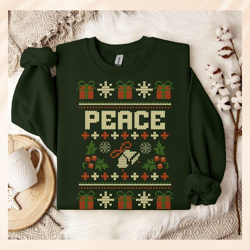 I Come In Peace Ugly Christmas Sweatshirt, Matching Couple Christmas Crewneck, Girlfriend Gift, Unisex Casual Cotton Tops Womenswear Clothing