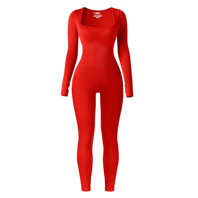 Long Sleeve Ribbed Seamless Jumpsuits Winter