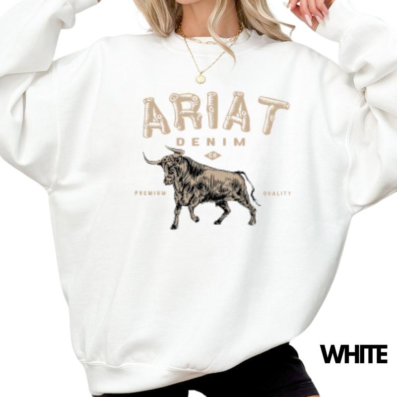 Ariat Denim - Premium Quality Sweatshirt - A stylish design featuring a bold bull graphic, perfect for those who appreciate western fashion and rugged style, unisex.