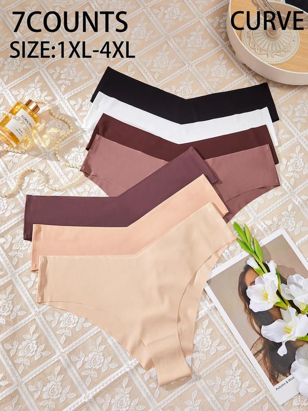  Solid Color V-cut Panty, Soft Comfy Breathable Seamless Knicker for Daily Wear, Women's Underwear for All Seasons