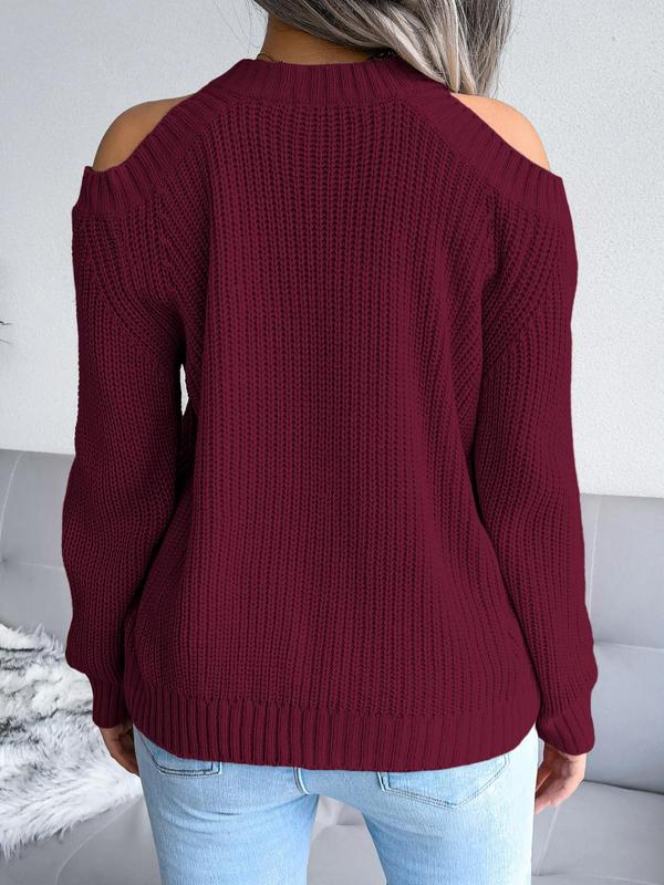 Women's Plain Cut Out Cold Shoulder Sweater, Casual Long Sleeve Jumper for Fall & Winter, Women's Knitwear for Daily Wear