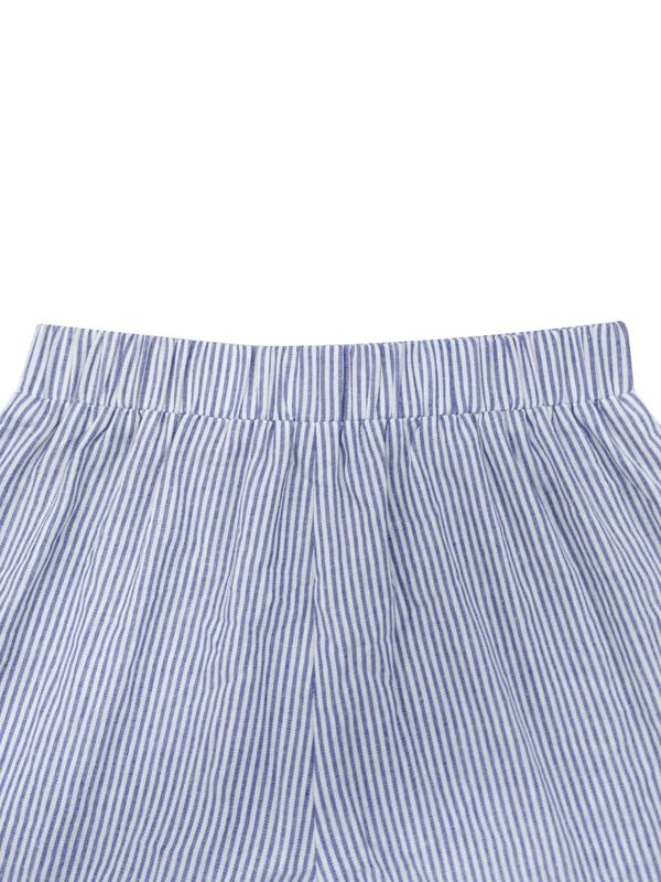 Striped Print Elastic Waist Straight Leg Shorts for Women, Casual High Waist Comfy Shorts for Summer, Back To School Comfort Womenswear, Lady Fitted Bottoms for Daily Wear