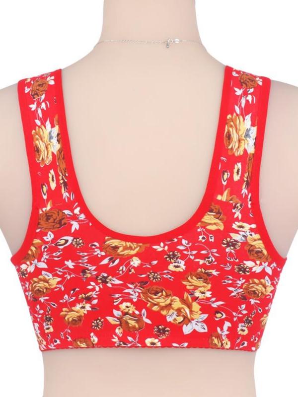 Women's Floral Print Button Front Wireless Bra, Casual Comfortable Breathable Bra for Daily Wear, Women's Lingerie for All Seasons