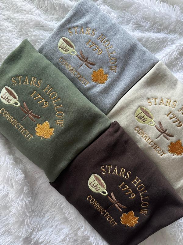 Embroidered Stars Hollow Unisex Fit Sweatshirt, Fall Women Clothing, Crewneck Sweater, Stylish & Comfortable Gifts for Her & Friends