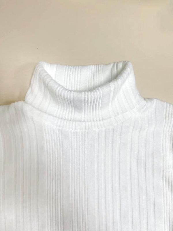 Women's Plain Turtleneck Ribbed Tee, Casual Long Sleeve High Neck T-shirt for Fall & Winter, Women's Clothing for Daily Wear, Fall Outfits, Fallfreshness