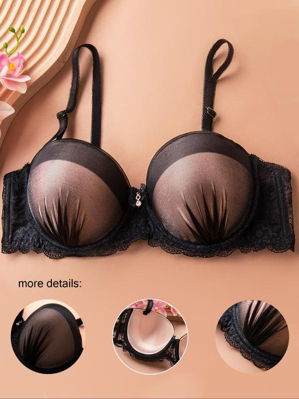 Women's Colorblock Sheer Lace Push Up Bra, Casual Comfortable Breathable Adjustable Strap Bra, Ladies  Lingerie for All Seasons