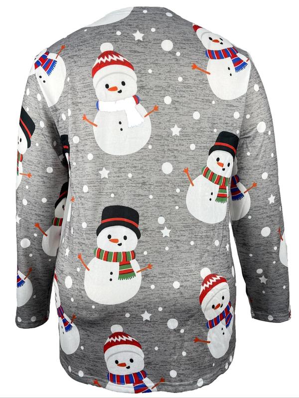  Cartoon Snowman Print Long Sleeve Coat, Coat for Women, Casual Jackets, Christmas Themed Open Front Outerwear for Fall & Winter, Women's Clothes for Daily Wear, Fall Outfits, Fallfreshness, Winter Clothes Women, Plus Size Clothing