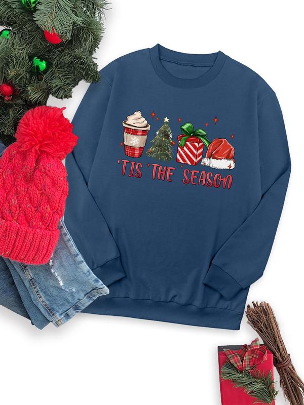 Women's Christmas Themed Cartoon Print Crew Neck Sweatshirt, Casual Long Sleeve Pullover for Daily Wear, Ladies Fall & Winter Clothes