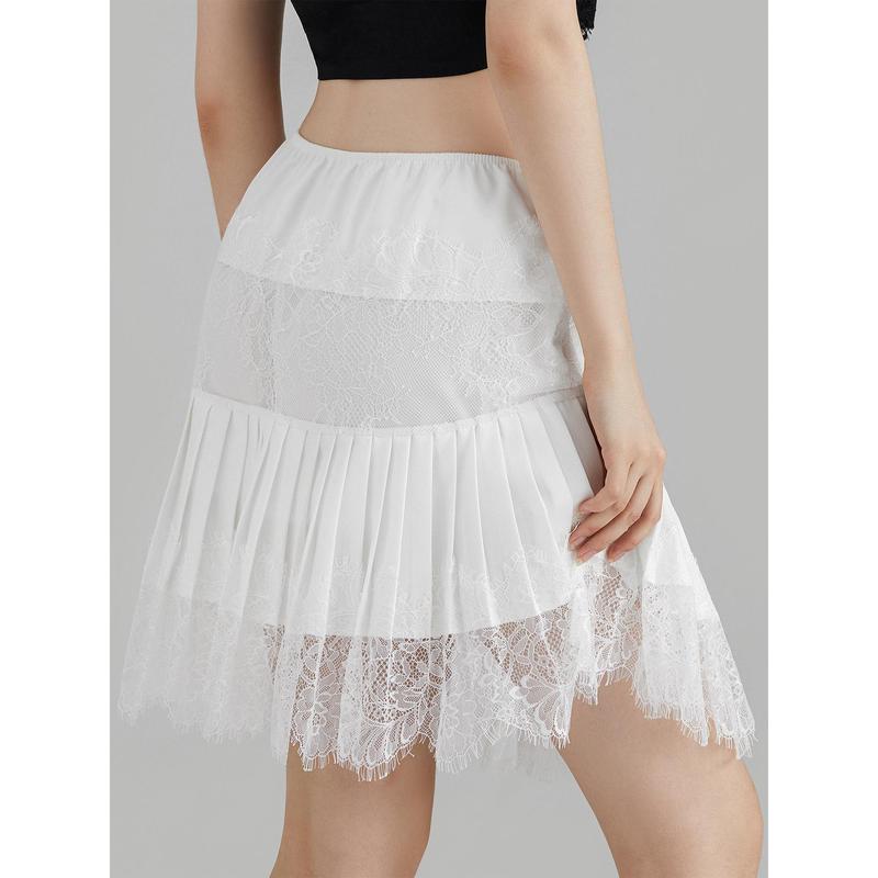 Women's Y2k Lace Half Slip Skirt Fashion Low Rise Pleated Ruffle LaceTrim Mini Skirt Layered Flowy Short Skirts Underskirt