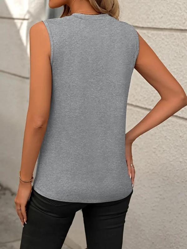 Women's Solid Round Neck Seam Detail Tank Top, Casual Sleeveless Top for Summer, Ladies Clothes for Daily Wear