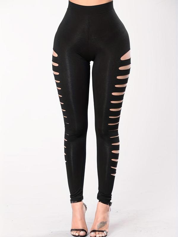 Women's Sexy Cut Out High Waist Leggings, Casual Stretchy Skinny Pants for Club Party, Women's Bottoms for Spring & Fall