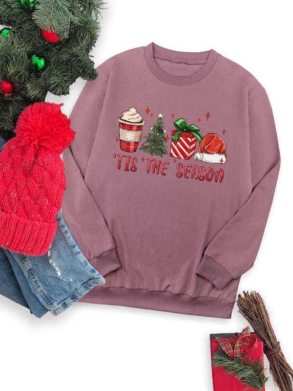 Women's Christmas Themed Cartoon Print Crew Neck Sweatshirt, Casual Long Sleeve Pullover for Daily Wear, Ladies Fall & Winter Clothes