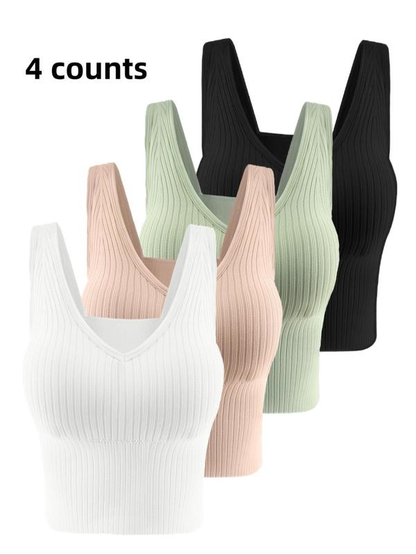 Women's Solid Backless Wireless Longline Bra, Lingerie for Women, Fall Wear, Fallfreshness Casual  Vneck Comfortable Breathable Lingerie Top, Bras for Women, Push Up Bras for Women, Seamless Bralettes for Fall, Fall Wear 2024