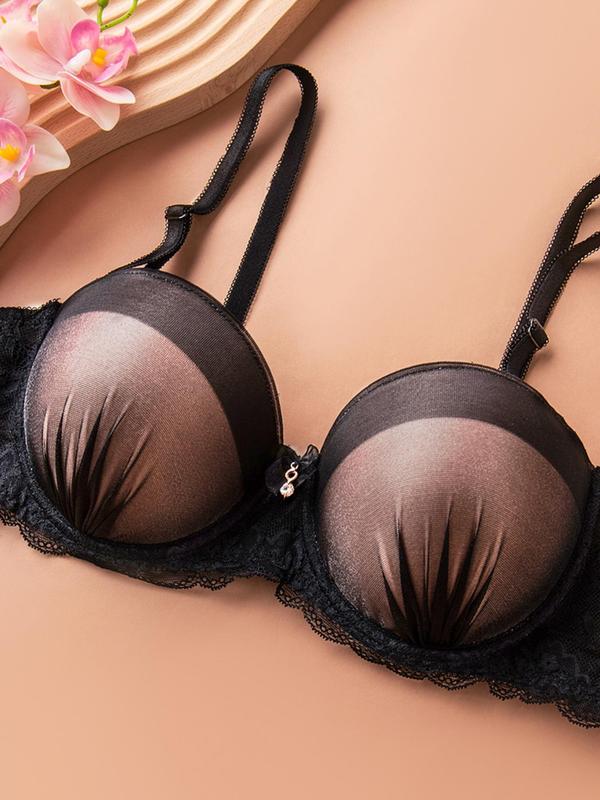 Women's Colorblock Sheer Lace Push Up Bra, Casual Comfortable Breathable Adjustable Strap Bra, Ladies  Lingerie for All Seasons