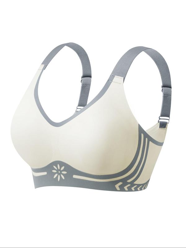 Women's Colorblock Print Wireless Bralette, Casual Adjustable Strap Bra, Soft Comfortable Breathable Lingerie for All Seasons