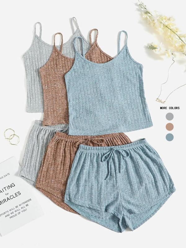 Women's Plain Crop Cami Top & Tie Front Shorts Vintage Set, Summer Clothes, Casual Camisole & Shorts Set for Fall, Fall Outfits 2024 Sets, Back To School Outfits, Women's Clothes, Two Piece Set Women