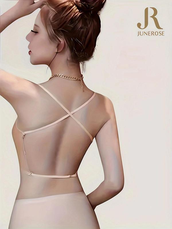 Women's Criss Cross Backless Bra, Soft Comfort Breathable Solid Wireless Bra for Daily Wear, Lingerie for All Seasons