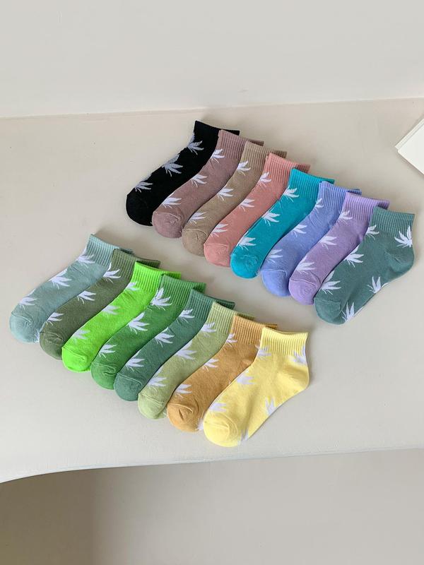 Random Women's Maple Leaf Print Ankle Socks, Casual Comfortable Breathable Socks for Daily Wear, Multipack Low Cut Socks for Women