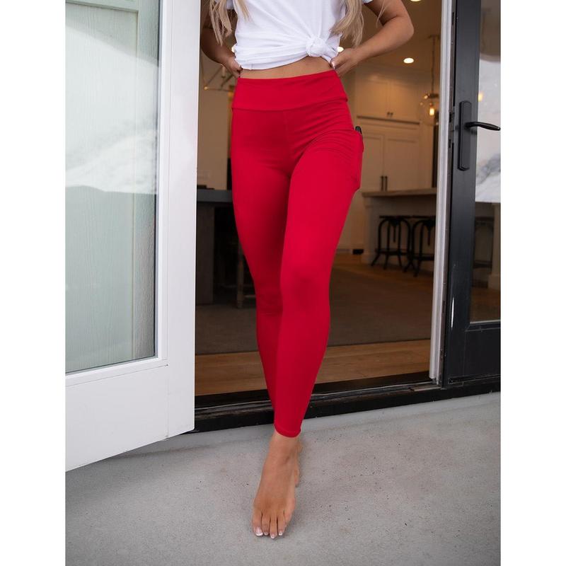 SA Exclusive Red Pocket Solid Leggings