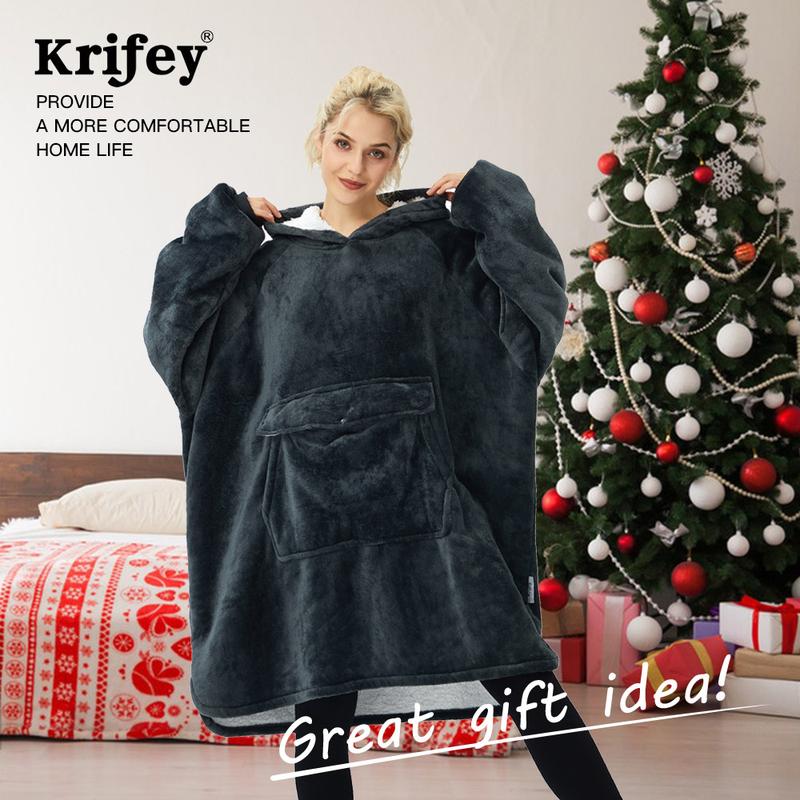 Krifey Wearable Blanket Hoodie Solid Color Collection, Oversized Sherpa Hoodie, Birthday Gift for Mom, Women, Girlfriend, Men, Cozy Sweatshirt with Large Pockets