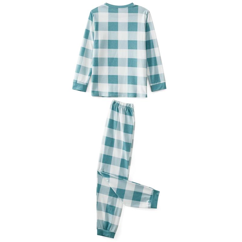 Family Pajamas Matching Set, Long Sleeve T-shirt with Pants Plaid Sleepwear Loungewear