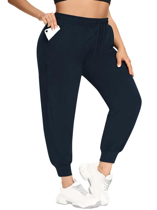  Solid Drawstring Waist Sweatpants, Casual Elastic Waist Pocket Jogger Pants for Women, Women's Trousers for Fall & Winter