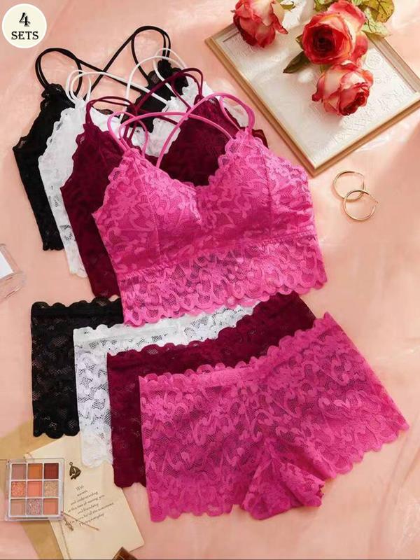 Women's Contrast Lace Backless Bra & Shorts Underwear Set, Sexy Comfy Breathable Lingerie Set for Daily Wear, Underwear Set for Women, Co Ords for Women