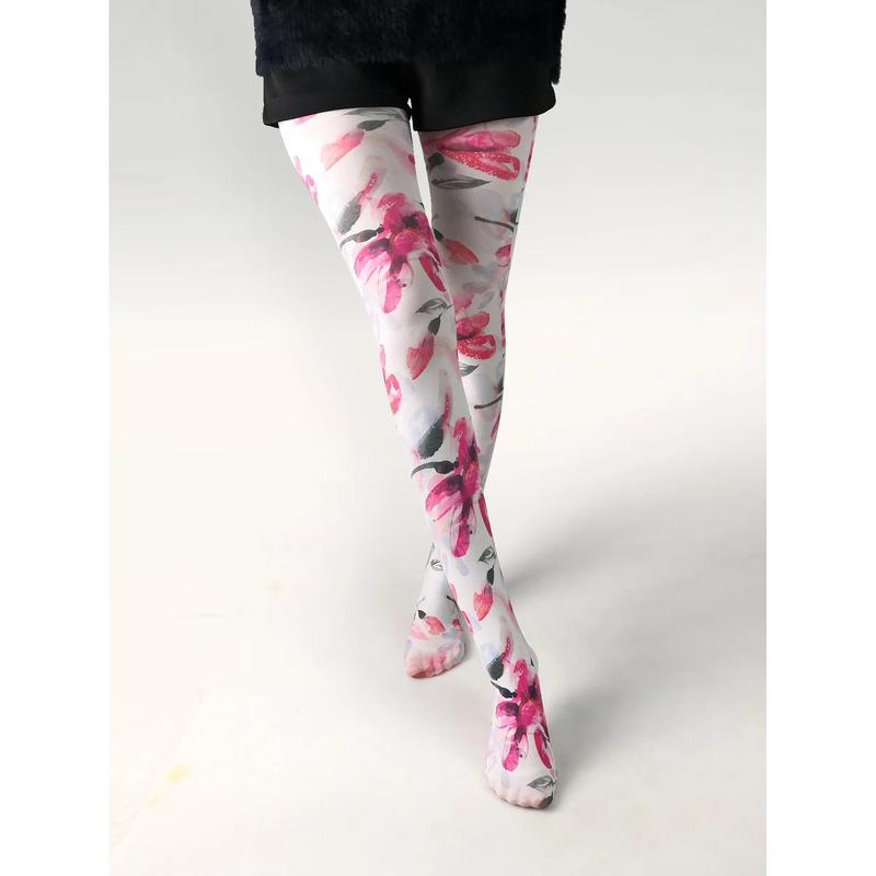 Women's Graffiti Printed Tights Butterfly Lattice Seamless Pantyhose Female Sexy Stretch Long Socks High Waist Stockings 2024