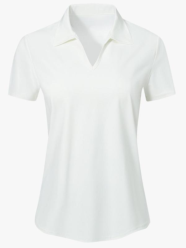 Women's Solid Collared V Neck Polo Shirt, Casual Comfy Breathable Short Sleeve Top, Ladies Clothes for All Seasons