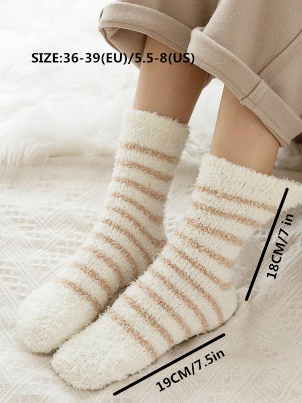 Women's Striped Print Fuzzy Socks, Casual Soft Comfy Warm Crew Socks for Fall & Winter, Women's Socks for Daily Wear